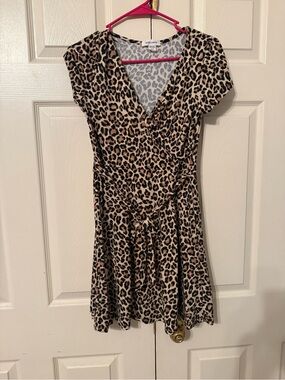 Rebel Sugar Leopard Print V-Neck Wrap Dress - Tan & Black